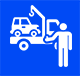 Blue and white towing icon.